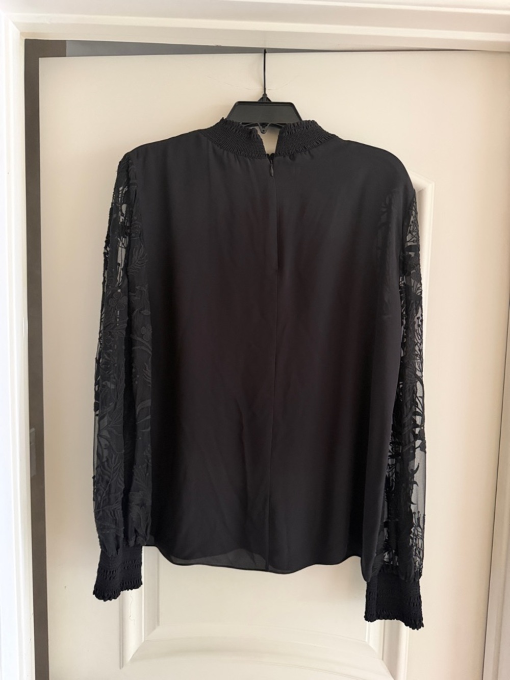 Sheer Black Floral Lace Sleeve Top